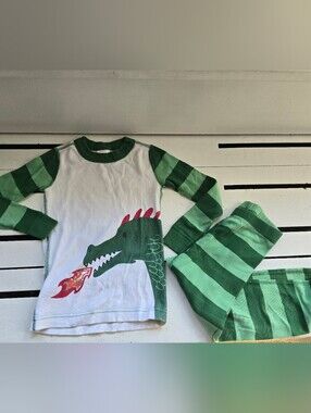 Hanna Andersson Green Striped Dragon Pajama Set